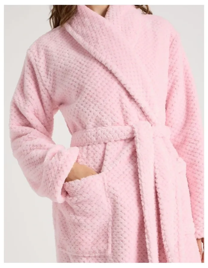 Soho Fleece Long Robe in Light Pink