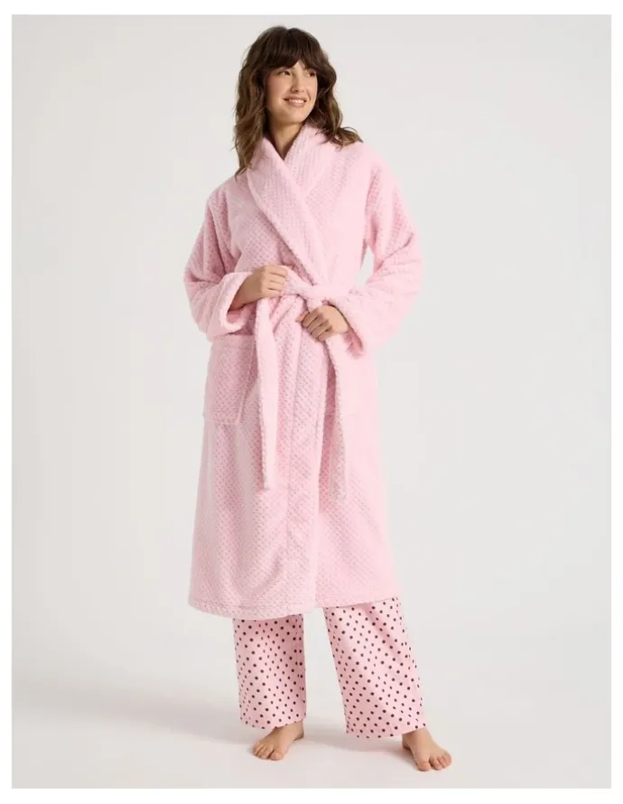 Soho Fleece Long Robe in Light Pink