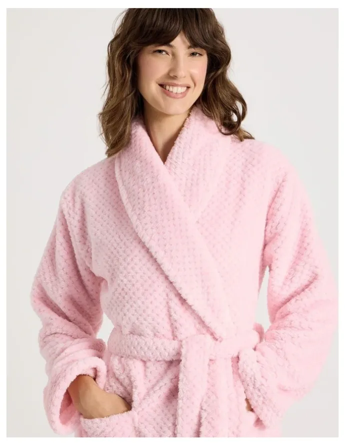 Soho Fleece Long Robe in Light Pink