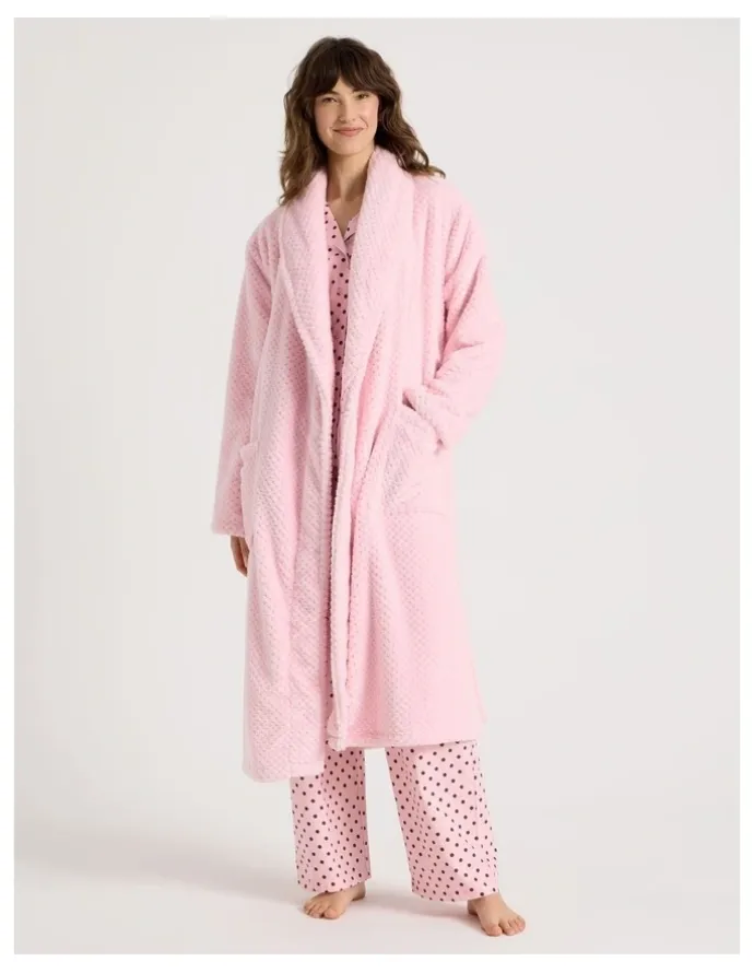 Soho Fleece Long Robe in Light Pink