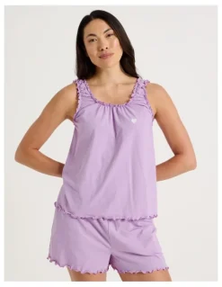 Soho Fluted Edge Short Sleeve Pyjama Set in Lilac