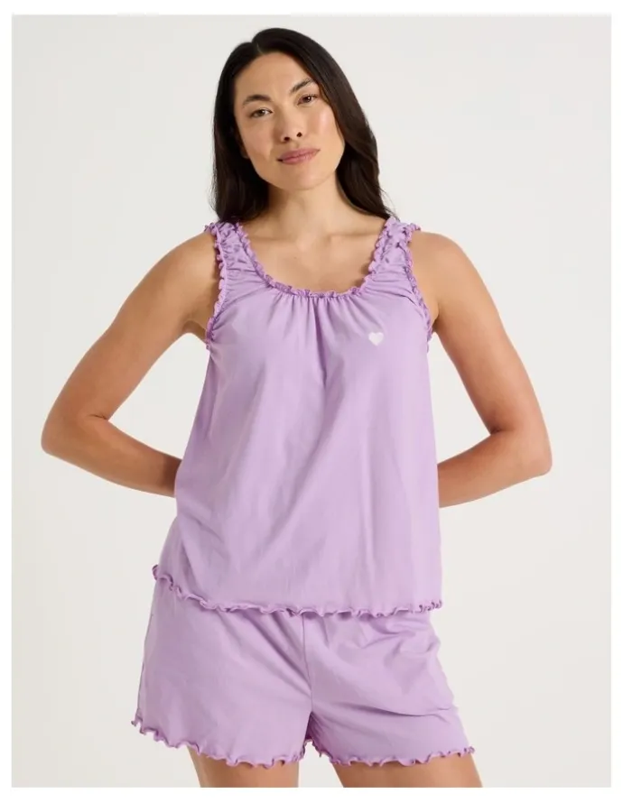 Soho Fluted Edge Short Sleeve Pyjama Set in Lilac