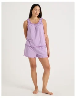 Soho Fluted Edge Short Sleeve Pyjama Set in Lilac