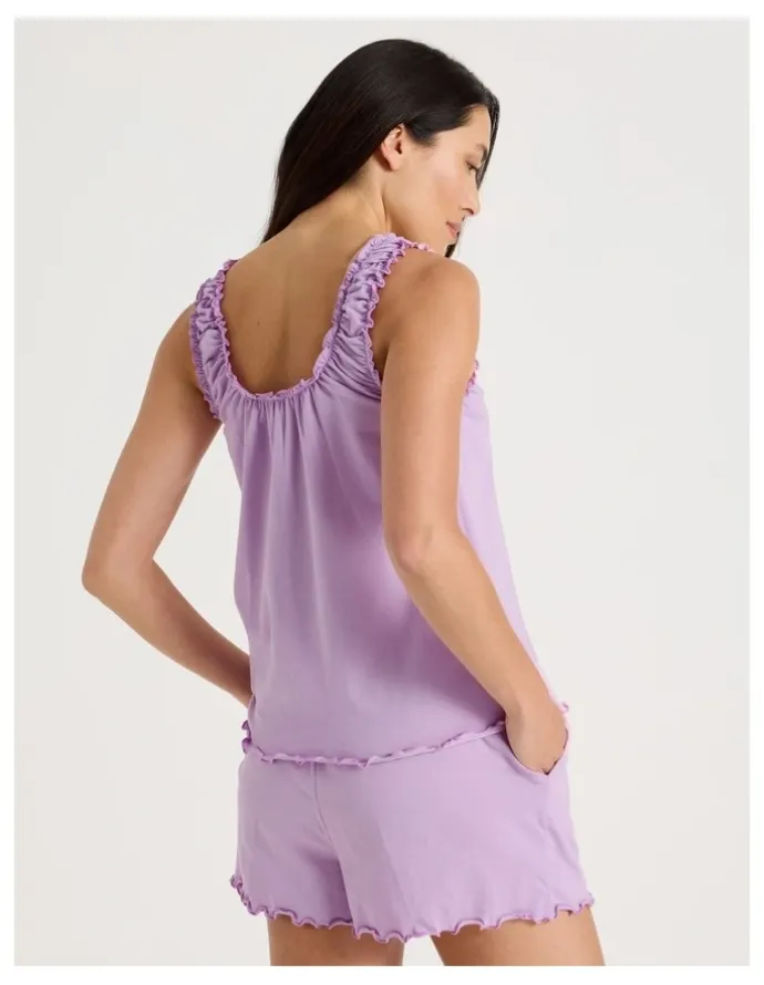 Soho Fluted Edge Short Sleeve Pyjama Set in Lilac