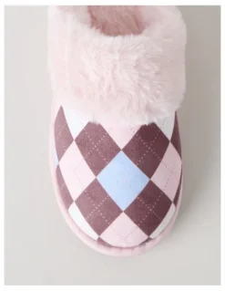 Soho Harbin Slipper in White/Pink Argyle Print