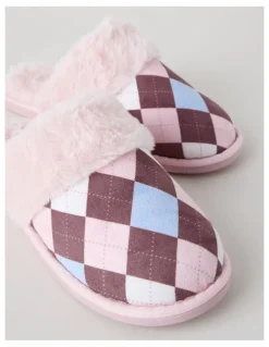 Soho Harbin Slipper in White/Pink Argyle Print