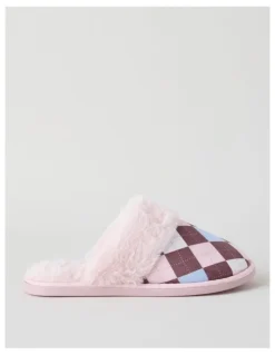 Soho Harbin Slipper in White/Pink Argyle Print