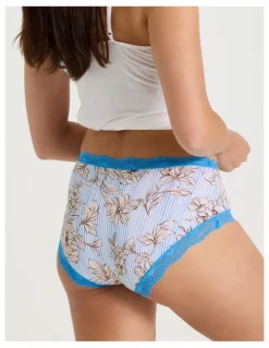 Soho Lace Full Brief in Blue Floral Stripe Print