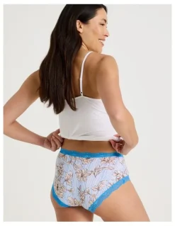 Soho Lace Full Brief in Blue Floral Stripe Print