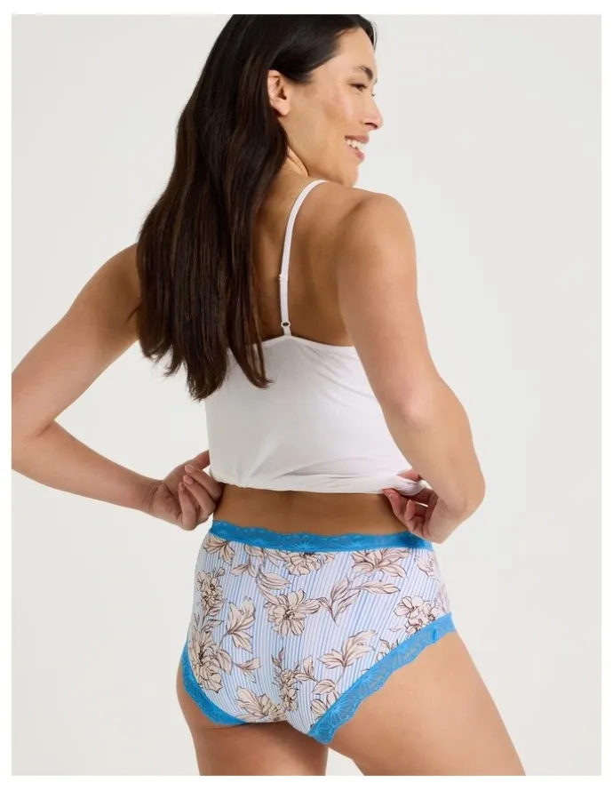 Soho Lace Full Brief in Blue Floral Stripe Print