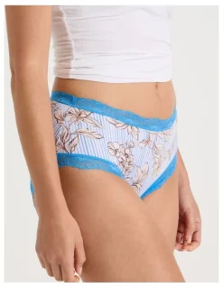 Soho Lace Full Brief in Blue Floral Stripe Print