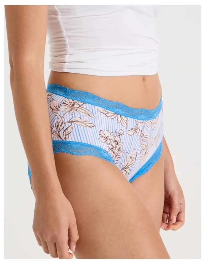 Soho Lace Full Brief in Blue Floral Stripe Print