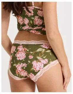 Soho Lace Full Brief in Green Pink Hydrangea Print