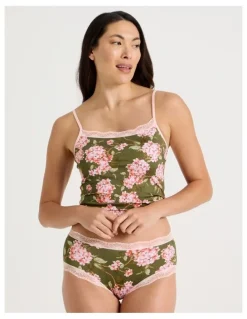 Soho Lace Full Brief in Green Pink Hydrangea Print