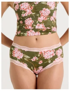 Soho Lace Full Brief in Green Pink Hydrangea Print