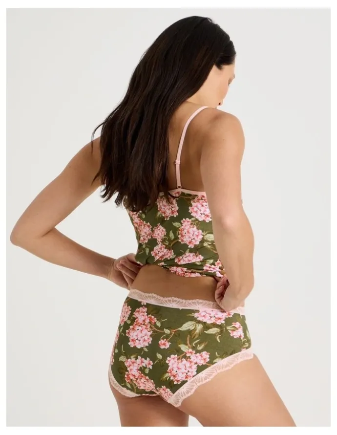 Soho Lace Full Brief in Green Pink Hydrangea Print