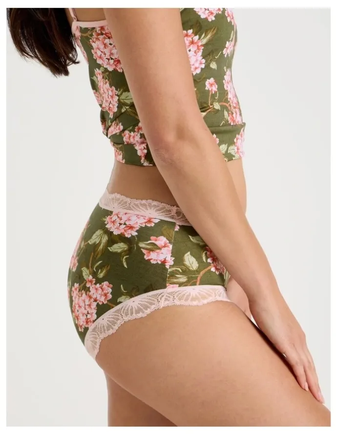 Soho Lace Full Brief in Green Pink Hydrangea Print