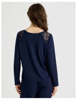 Soho Lace Long Sleeve Top in Navy