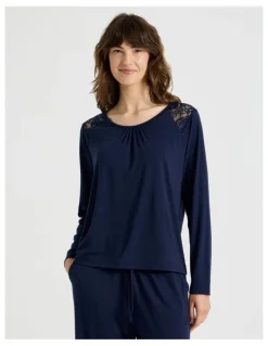 Soho Lace Long Sleeve Top in Navy