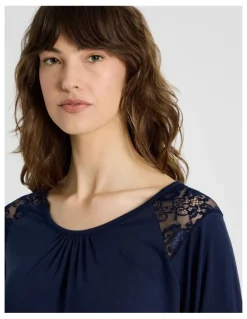 Soho Lace Long Sleeve Top in Navy