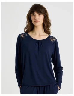 Soho Lace Long Sleeve Top in Navy