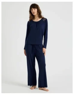 Soho Lace Long Sleeve Top in Navy