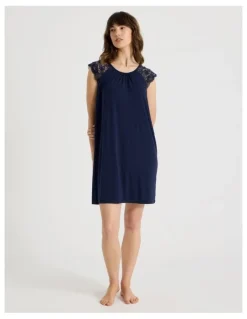 Soho Lace Short Sleeve Nightie in Navy