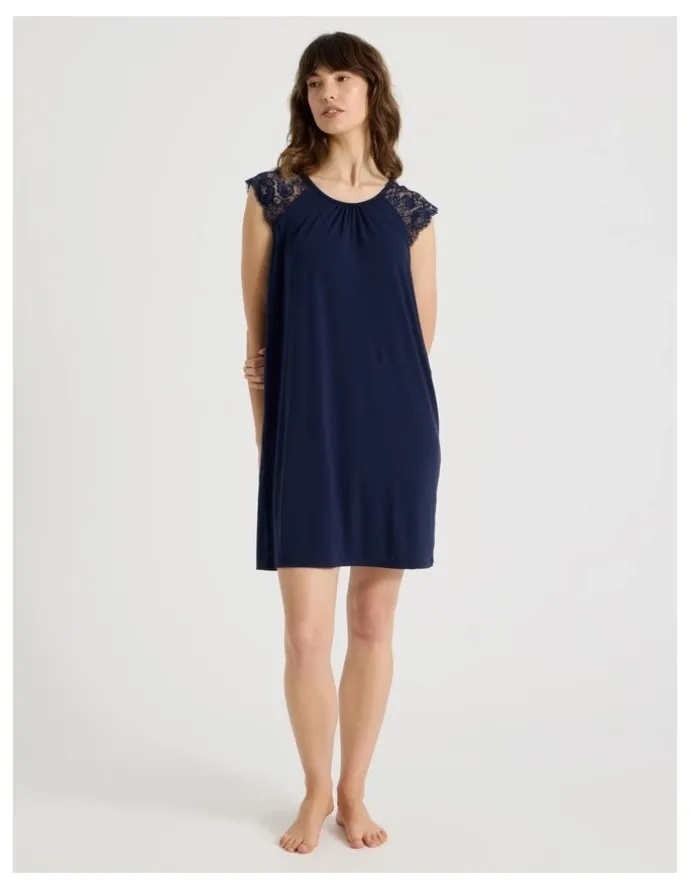 Soho Lace Short Sleeve Nightie in Navy