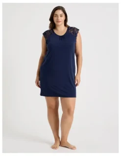 Soho Lace Short Sleeve Nightie in Navy