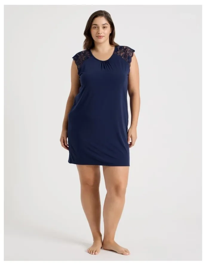 Soho Lace Short Sleeve Nightie in Navy