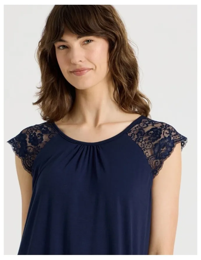 Soho Lace Short Sleeve Nightie in Navy