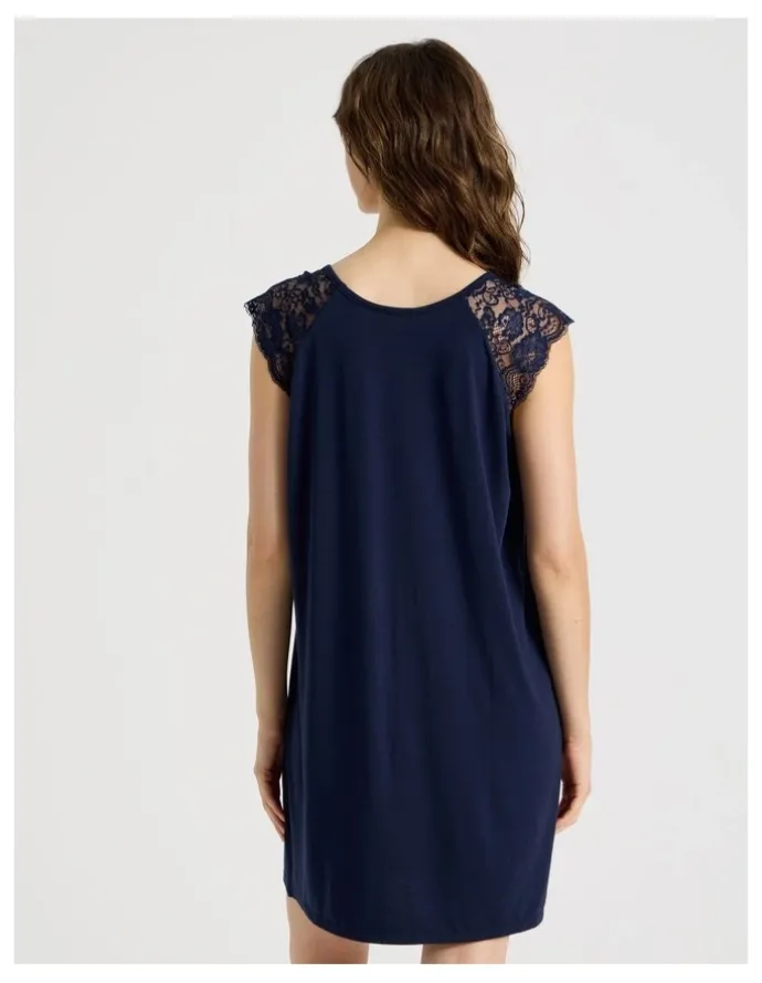 Soho Lace Short Sleeve Nightie in Navy