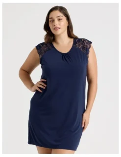Soho Lace Short Sleeve Nightie in Navy