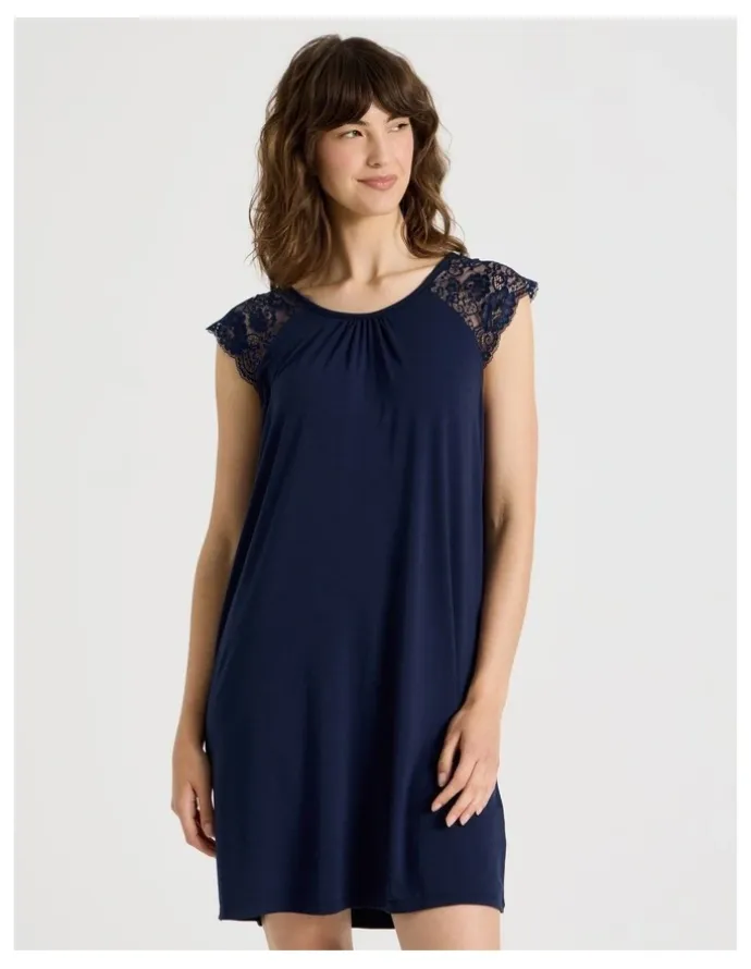 Soho Lace Short Sleeve Nightie in Navy