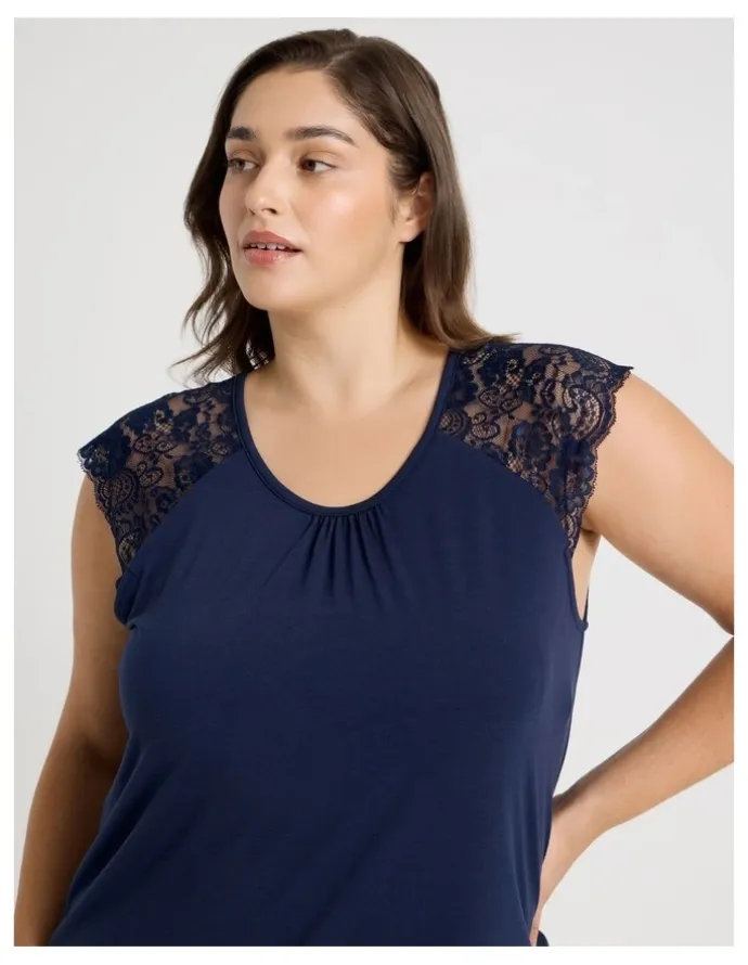 Soho Lace Short Sleeve Nightie in Navy