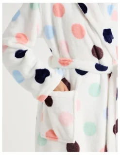 Soho Long Fleece Robe in White Spot Print