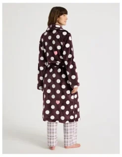 Soho Long Fleece Robe in Raisin Spot Print