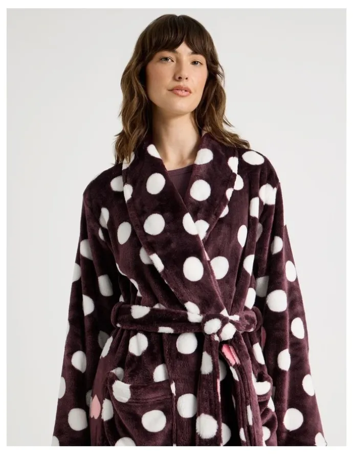 Soho Long Fleece Robe in Raisin Spot Print