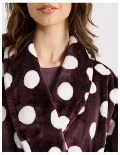Soho Long Fleece Robe in Raisin Spot Print