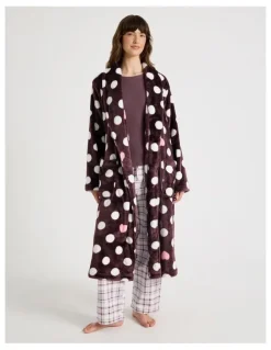 Soho Long Fleece Robe in Raisin Spot Print