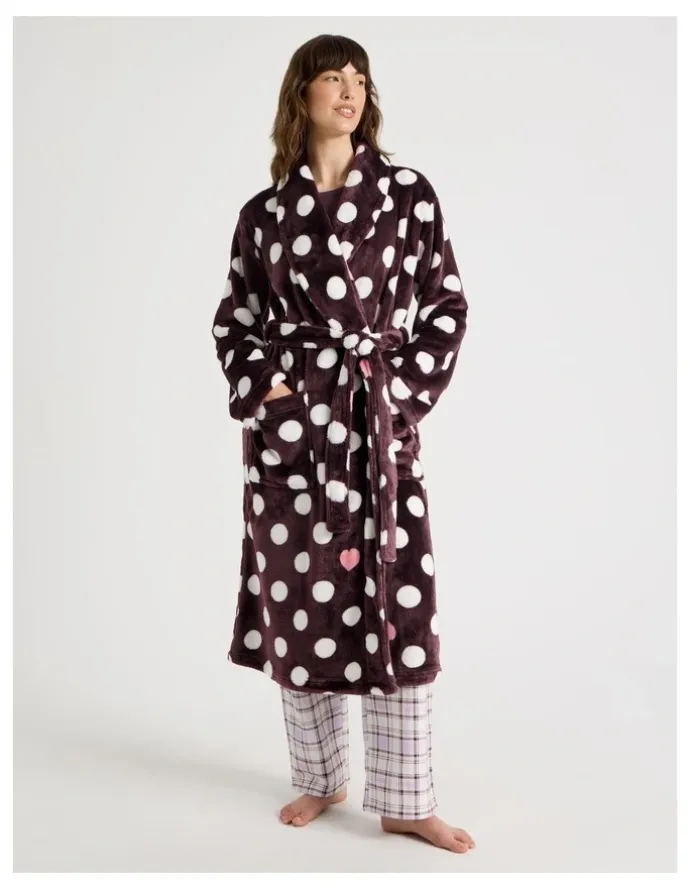 Soho Long Fleece Robe in Raisin Spot Print