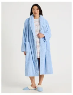Soho Long Fleece Robes in Light Blue