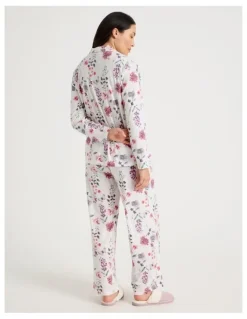 Soho Long Sleeve Button Up Pyjama Set in White Floral Print