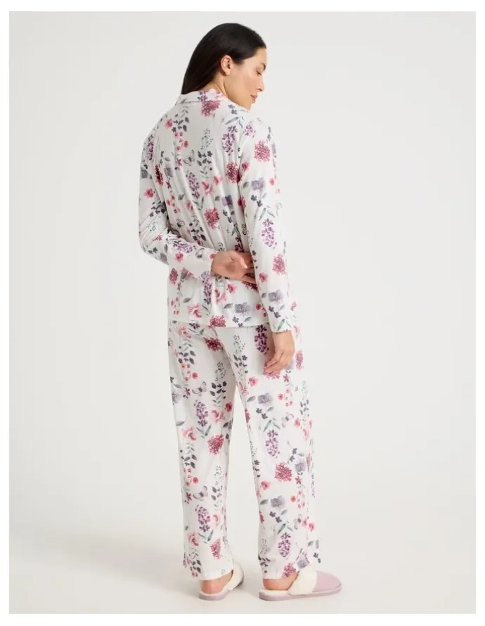 Soho Long Sleeve Button Up Pyjama Set in White Floral Print