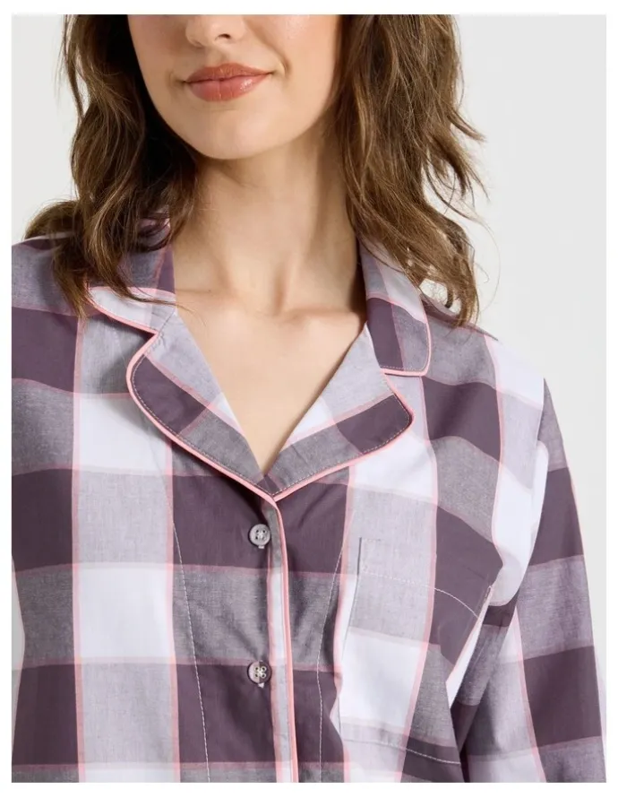 Soho Long Sleeve Long Pant PJ Set in Raisin Gingham Print