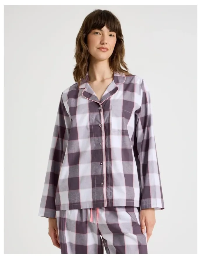 Soho Long Sleeve Long Pant PJ Set in Raisin Gingham Print