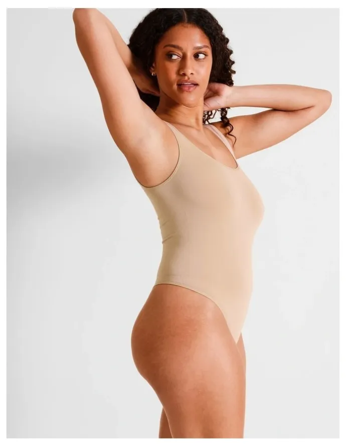 Soho Seamless Square Bodysuit in Beige