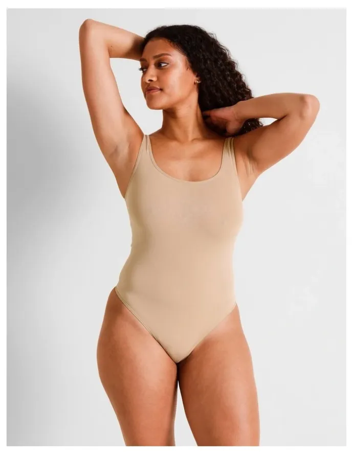 Soho Seamless Square Bodysuit in Beige