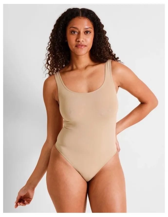 Soho Seamless Square Bodysuit in Beige