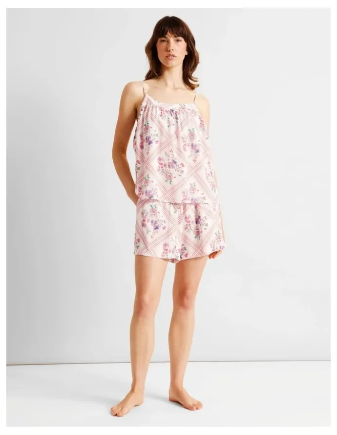 Soho Serene Woven Cami Boxer Set in Diamond Floral Print